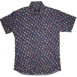 Jared Lang Men’s Skull w/Helmets Short Sleeve Button Up Collar Shirt Size Medium